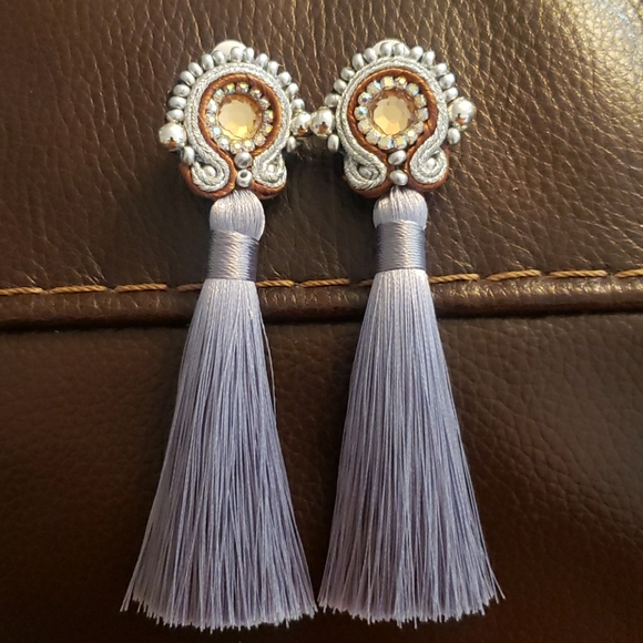 Handmade soutache and beaded tassel earrings - Picture 2 of 3
